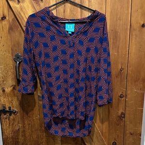 3/$20 bundle deal!!!!Escapada Navy and Orange Patterned Blouse